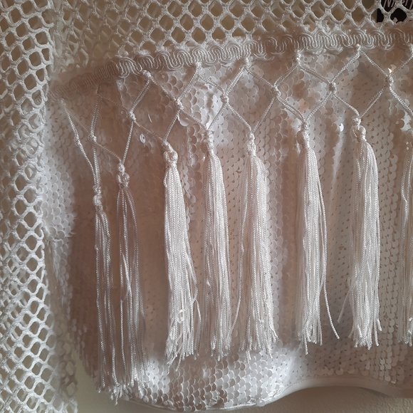 Nasty Gal Catch Me If You Can Fisnet Sequin Tassel Crop Top White - Picture 7 of 15